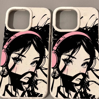 耳机辣妹适用苹果16pro手机壳12小麦壳11外贸7xr8潮流14plus15