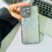 iPhone16promax电镀满钻手机壳13羽纱纹15pro全包14镶钻边12适用