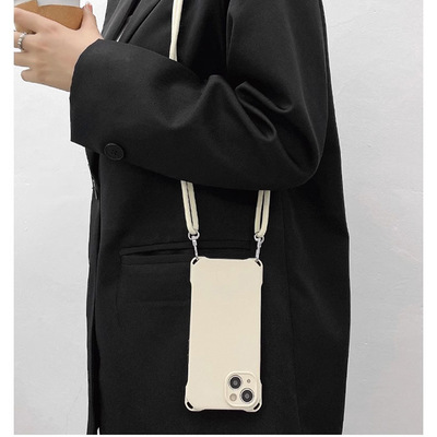 纯色适用苹果17air手机壳15plus13批发14pro四角防摔挂绳12便携16