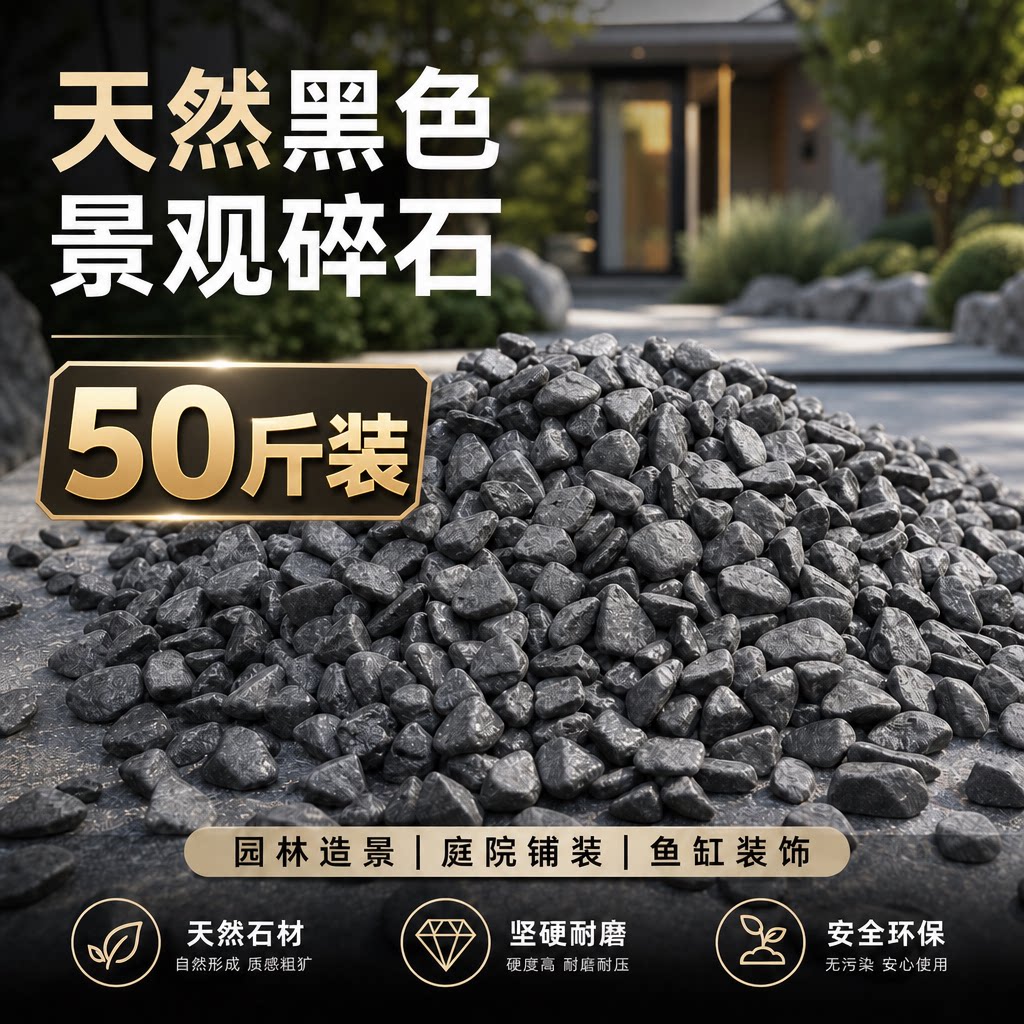 50斤打蜡黑色砾石景观水洗石日式庭院造景装饰花园枯山水石子米石