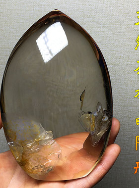 天然黑茶水晶原石打磨随形多面体透体彩虹千层金字塔家居桌面摆件