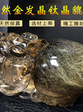 收藏级天然水晶金发晶貔貅雕刻铜顺发钛晶球原矿龙龟玄关吧台摆件
