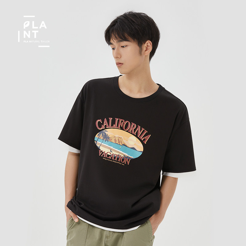 lemon tree聚乳酸纤维(玉米纤维)宽松版圆领短袖t恤夏季新款