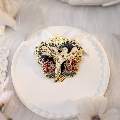 月色星象夜莺与玫瑰金属珐琅徽章