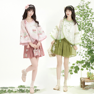 玉术【小梨花】宋制圆领女国风刺绣改良原创汉服套装清新日常夏款