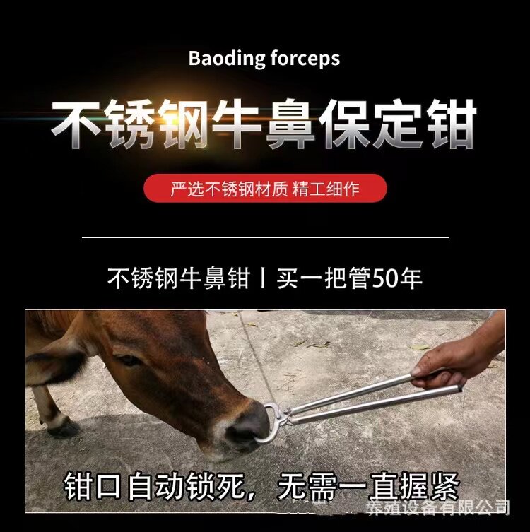 不锈钢拉牛保定钳长柄牛鼻夹带链条牛鼻钳牛鼻环牛用夹子牛鼻环