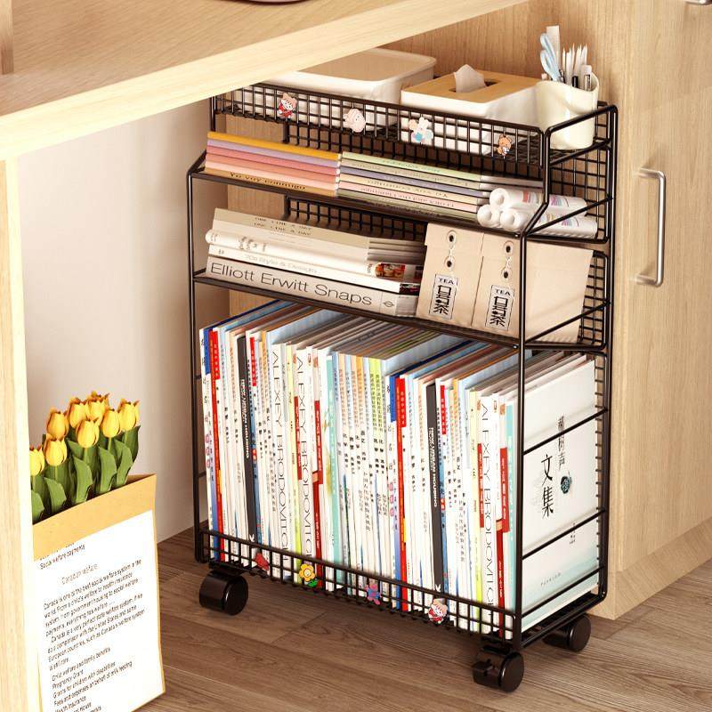 书架置物架落地书桌办公桌旁家用多层简易可移动带轮收纳铁艺书柜,收纳整理,收纳箱,淘宝优惠券,粉丝福利购,淘宝优惠卷