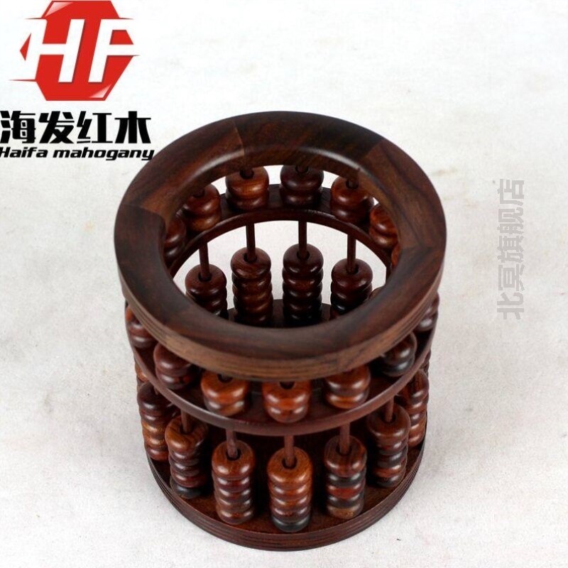 红酸枝木雕刻笔筒实木质复古算盘笔筒木雕工艺品摆件办公礼品
