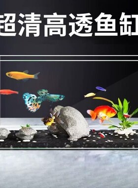鱼缸透明亚克力仿玻璃盒带盖金鱼缸普通超白造景桌面缸办公室鱼缸