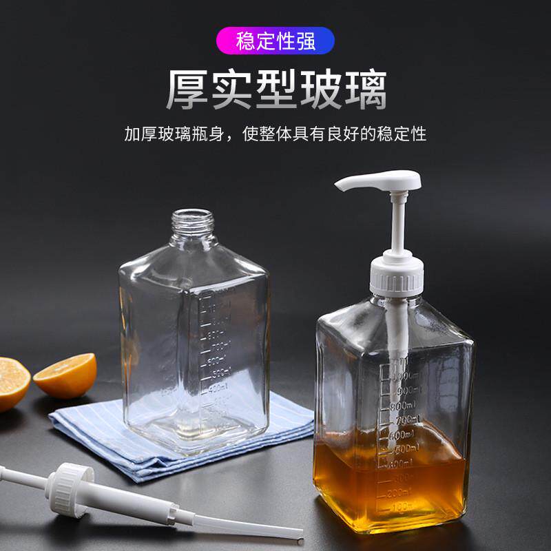 奶茶店糖浆瓶果汁玻璃瓶子手压式糖压瓶蜂蜜果糖挤压瓶炼乳定量瓶