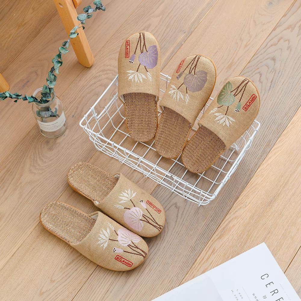 新款凉拖鞋亚麻绣花国风高档凉爽吸汗平底防滑居家情侣男女包头拖,居家布艺,居家亚麻拖鞋,淘宝优惠券,粉丝福利购,淘宝优惠卷