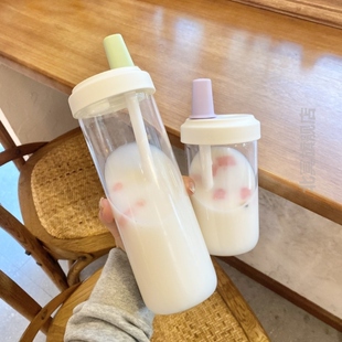 奶茶杯子家用重复使用可循环可吸珍珠的吸管杯子简约可携式耐热塑