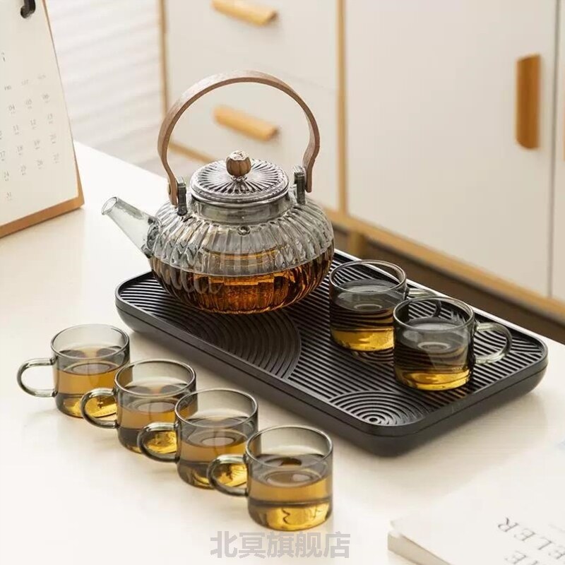 户外旅行茶具便携式套装玻璃烧水壶功夫茶具便携式露营旅游可明火