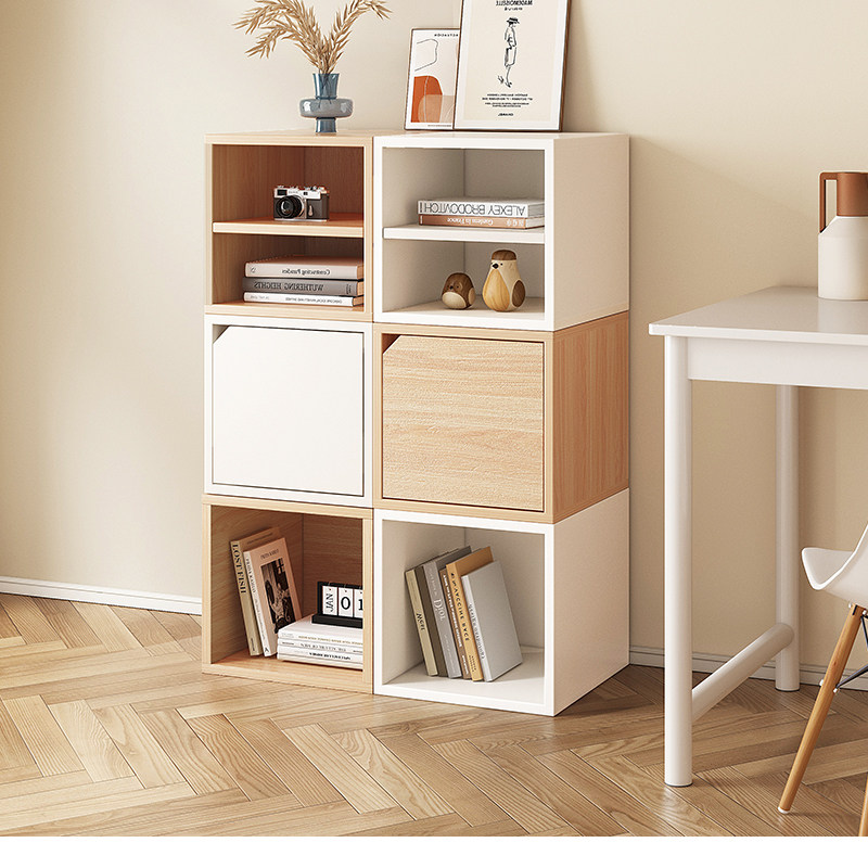 桌子上放的置物架书本收纳储物简易书架带门方格柜自由组合格子柜