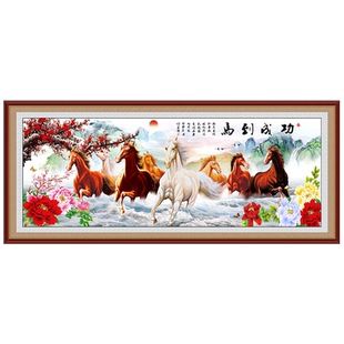 墙贴画自粘马到成功八骏图装饰画客厅书房贴画八马图玄关骏马背景
