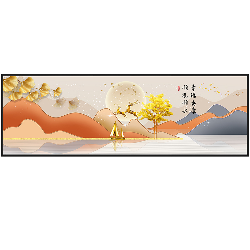 床头贴画装饰画客厅沙发背景自粘卧室墙贴3D现代风景轻奢山水墙纸
