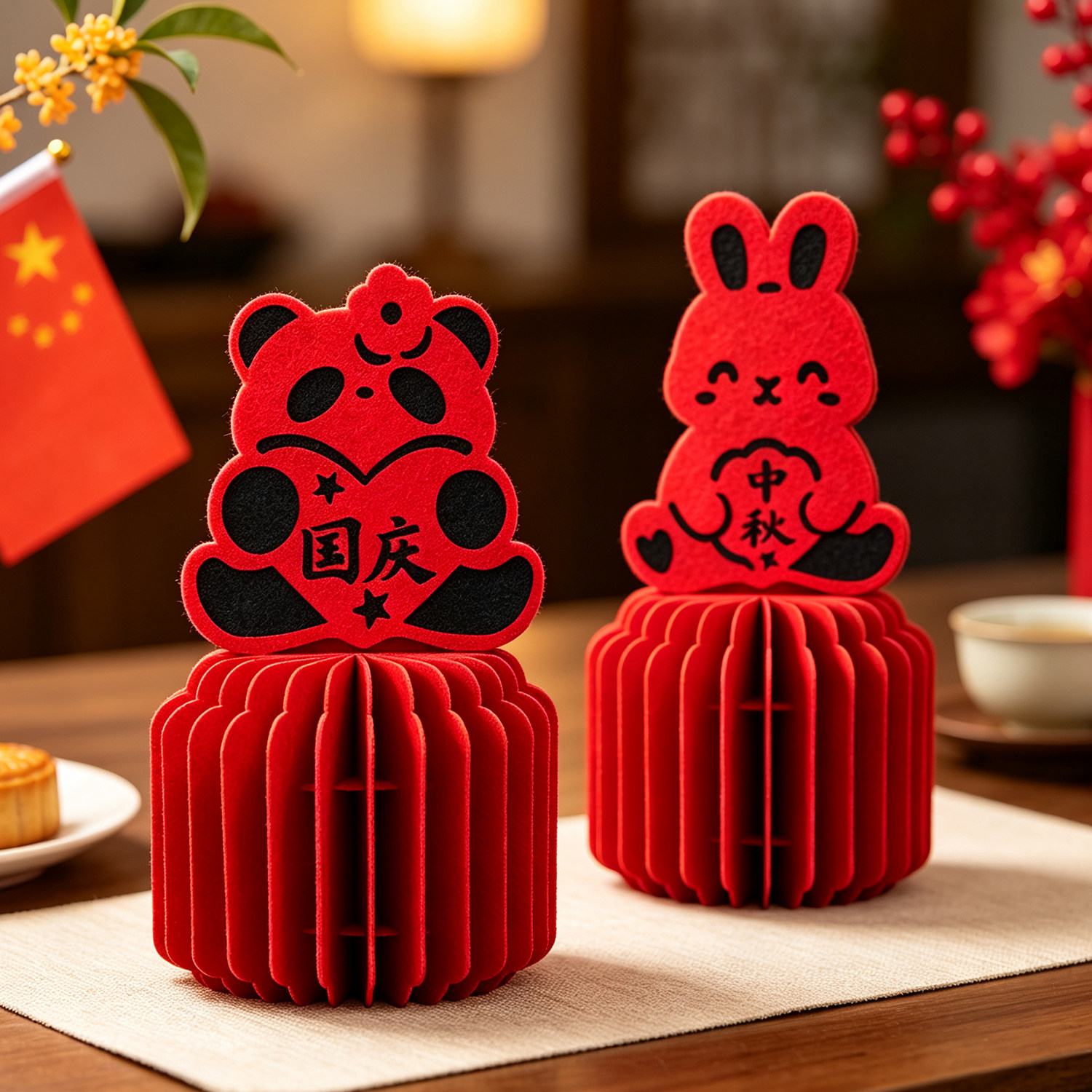 创意中秋节装饰品立体布艺桌面摆件国庆氛围场景布置商场柜台餐桌