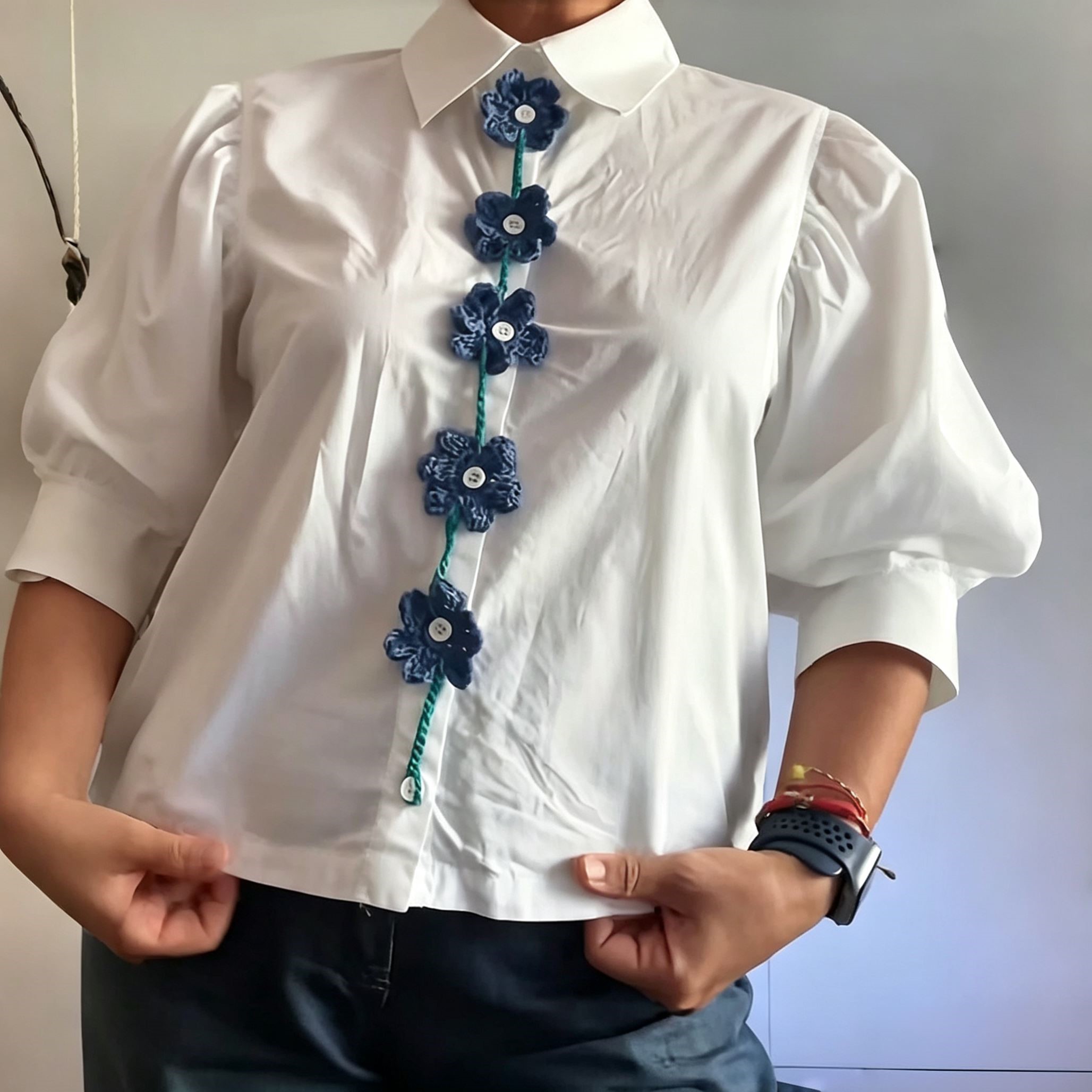 可爱小兰花纽扣装饰创意手工DIY针织材料包花朵高级感衬衣服视频