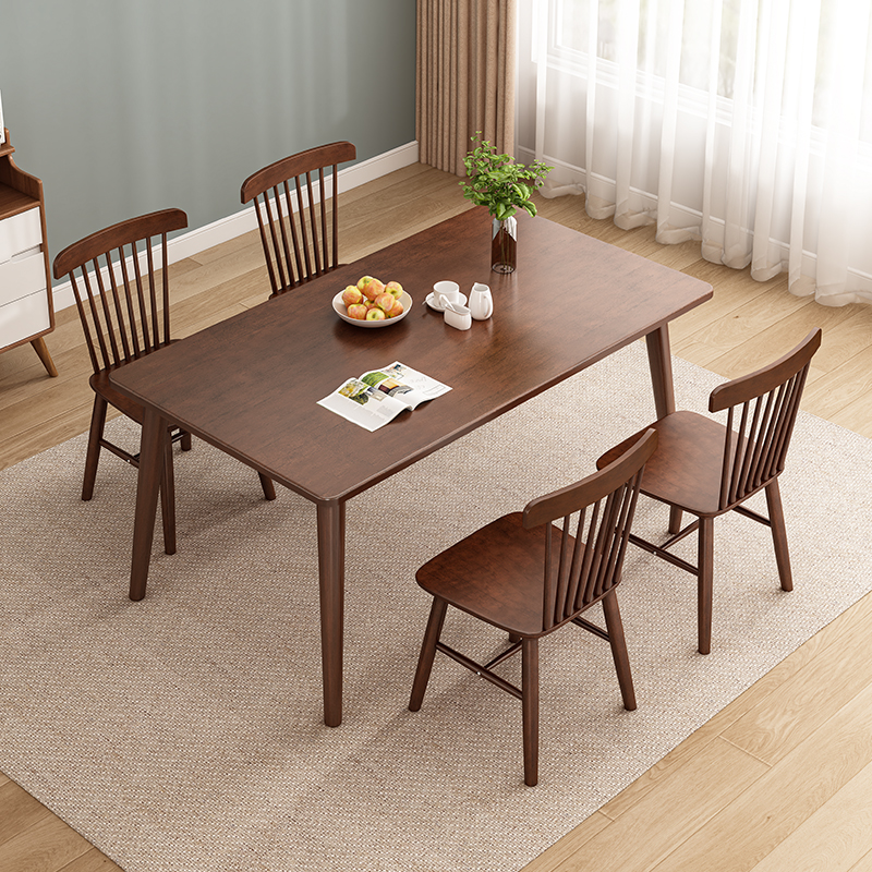 实木餐桌家用小户型饭桌现代简约长方形吃饭桌子胡桃色餐桌椅组合