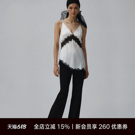 Unawares.缎面蕾丝不规则下摆设计感夏季性感V领内搭外穿吊带背心