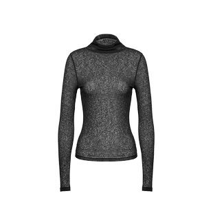 UNAWARES WARDROBE系列 半透垂褶高领长袖T恤上衣