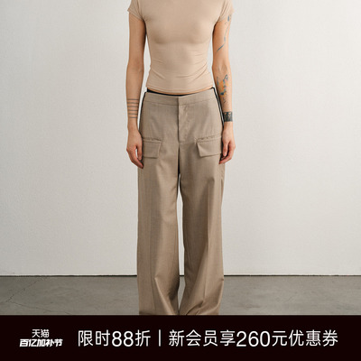 Unawares双口袋撞色阔腿西装裤