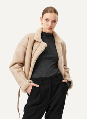 UNAWARES WARDROBE系列 轻机车皮毛一体短款夹克