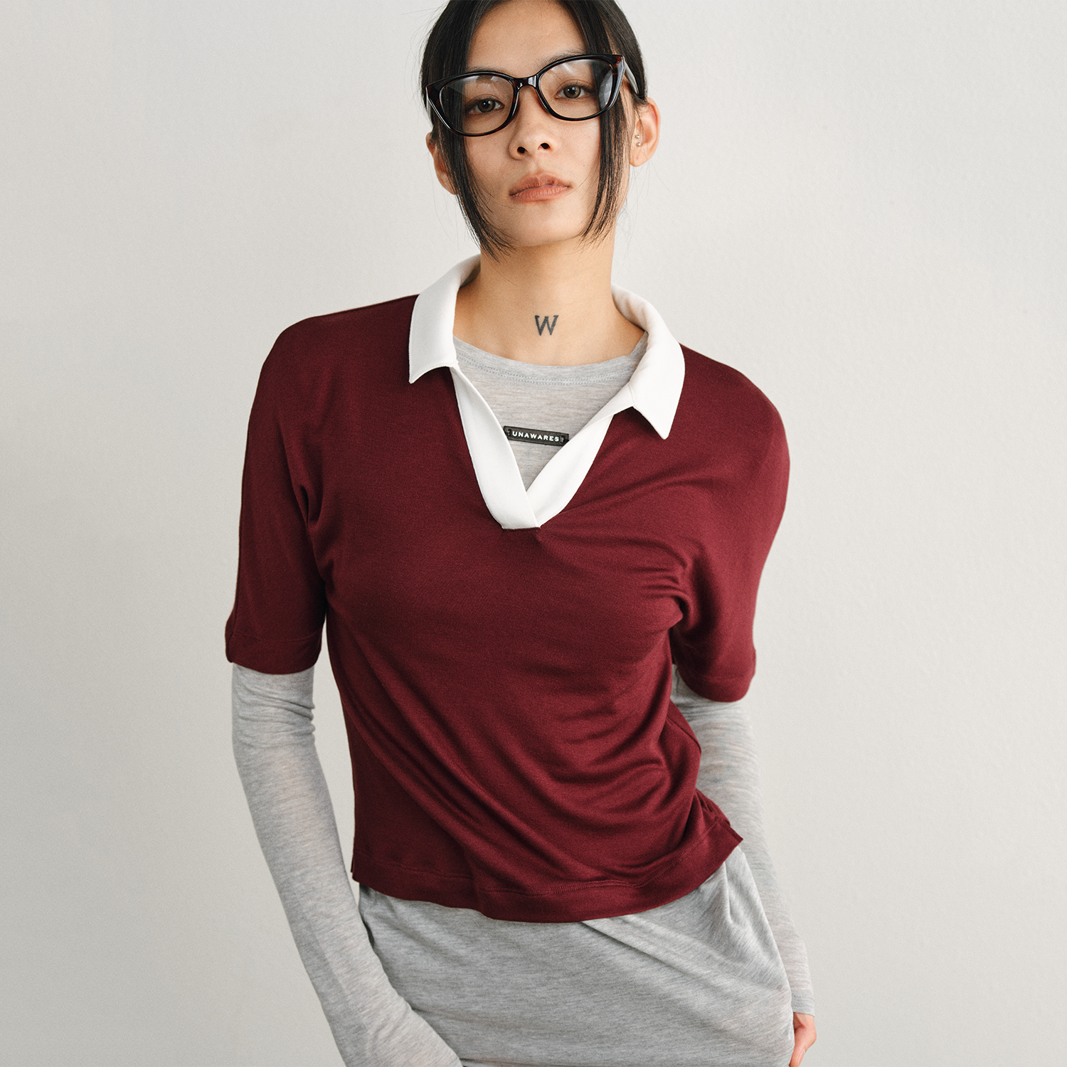 UNAWARES天丝绵羊毛撞色POLOT恤