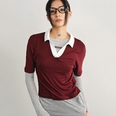 UNAWARES WARDROBE系列 天丝绵羊毛撞色领POLOT恤上衣