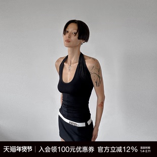 Unawares.薄纱拼接莫代尔凉感挂脖背心女士 渡鸦黑/珍珠白