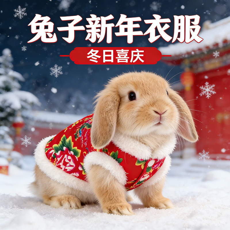 小兔子保暖棉袄新年穿的衣服红色喜庆宠物侏儒垂耳兔过年装饰用品,宠物/宠物食品及用品,兔兔服饰,淘宝优惠券,粉丝福利购,淘宝优惠卷