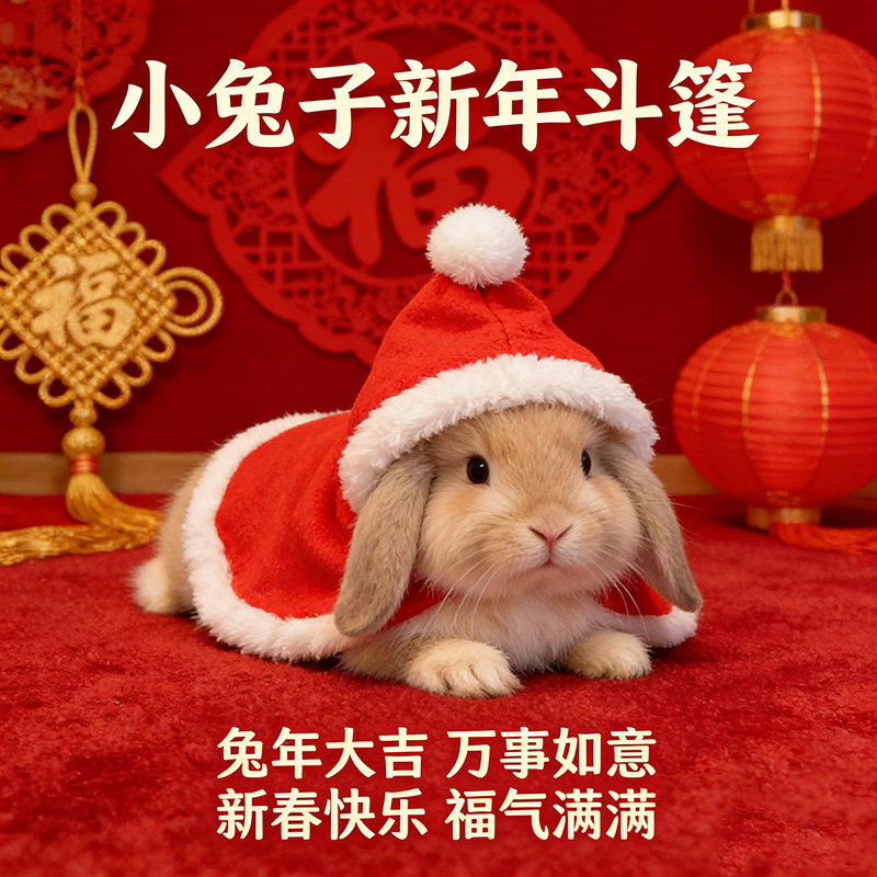 小兔子新年衣服斗篷保暖喜庆红袍宠物侏儒垂耳兔过年装饰拍照衣服,宠物/宠物食品及用品,兔兔服饰,淘宝优惠券,粉丝福利购,淘宝优惠卷
