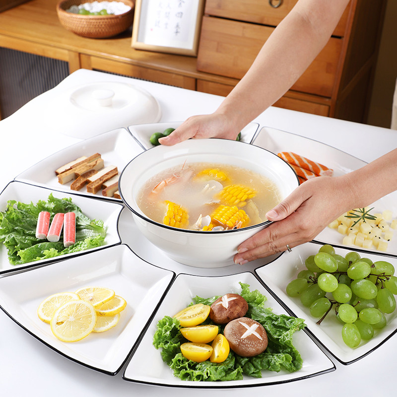 团圆拼盘扇形陶瓷拼盘组合创意菜盘子套装圆桌转盘团圆摆盘家用