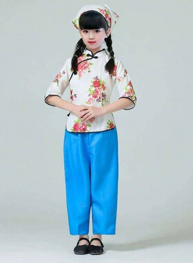 儿童成人村姑演出服头巾碎花陕北话剧民族衣服百姓服装舞台小女孩