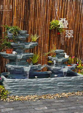 水景庄园户外假山流水喷泉摆件庭院别墅花园鱼池阳台水系循环景观