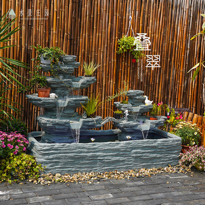 水景庄园户外假山流水喷泉摆件庭院别墅花园鱼池阳台水系循环景观
