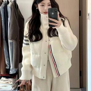 tb立领拼接2024冬季新款针织爆款轻薄高级感高端女装羽绒棉服