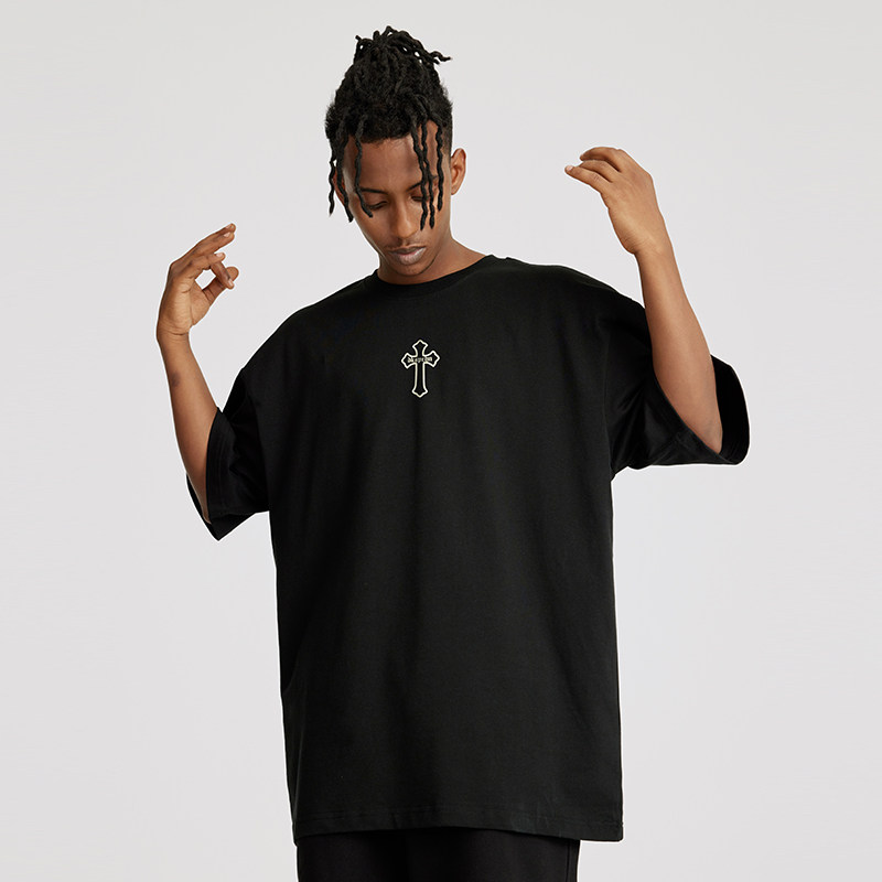 dksp美式街头哥特风十字架短袖t恤男夏季宽松大码潮牌半截袖上衣