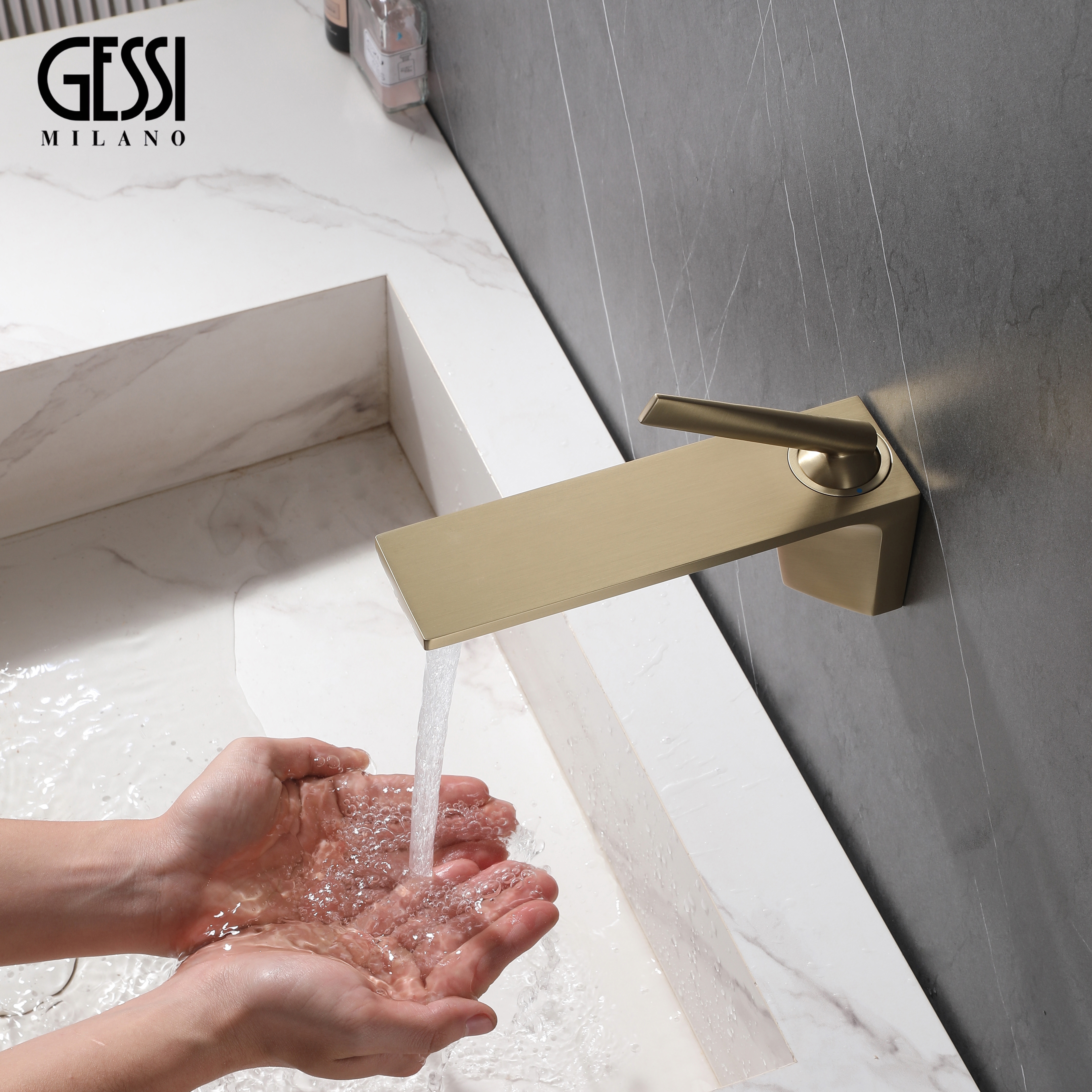意大利Gessi暗装入墙式极简风冷热全铜面盆隐藏嵌入式艺术水龙头