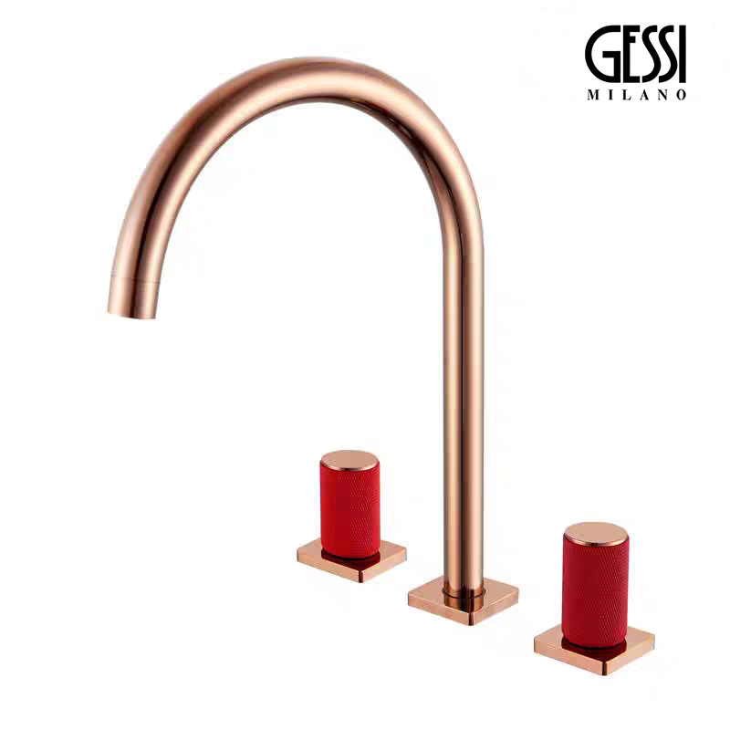 GESSI捷仕加高双把防滑分体三孔冷热面盆水龙头玫瑰金红黑枪灰色