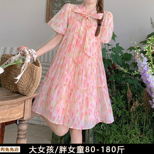 凉快洋气胖女孩纱裙子宽松版夏装