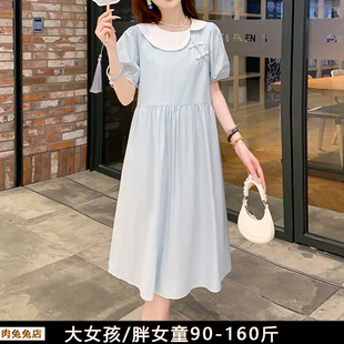 胖女孩裙子夏装加肥加大大码初中学生胖女童公主裙胖女大童连衣裙