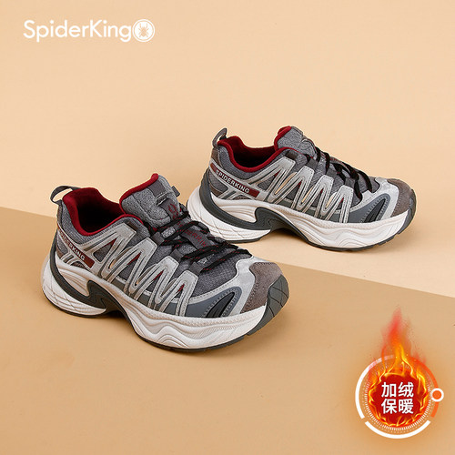 蜘蛛王冬季加绒保暖厚底老爹鞋女士运动休闲户外鞋二棉轻便跑步鞋