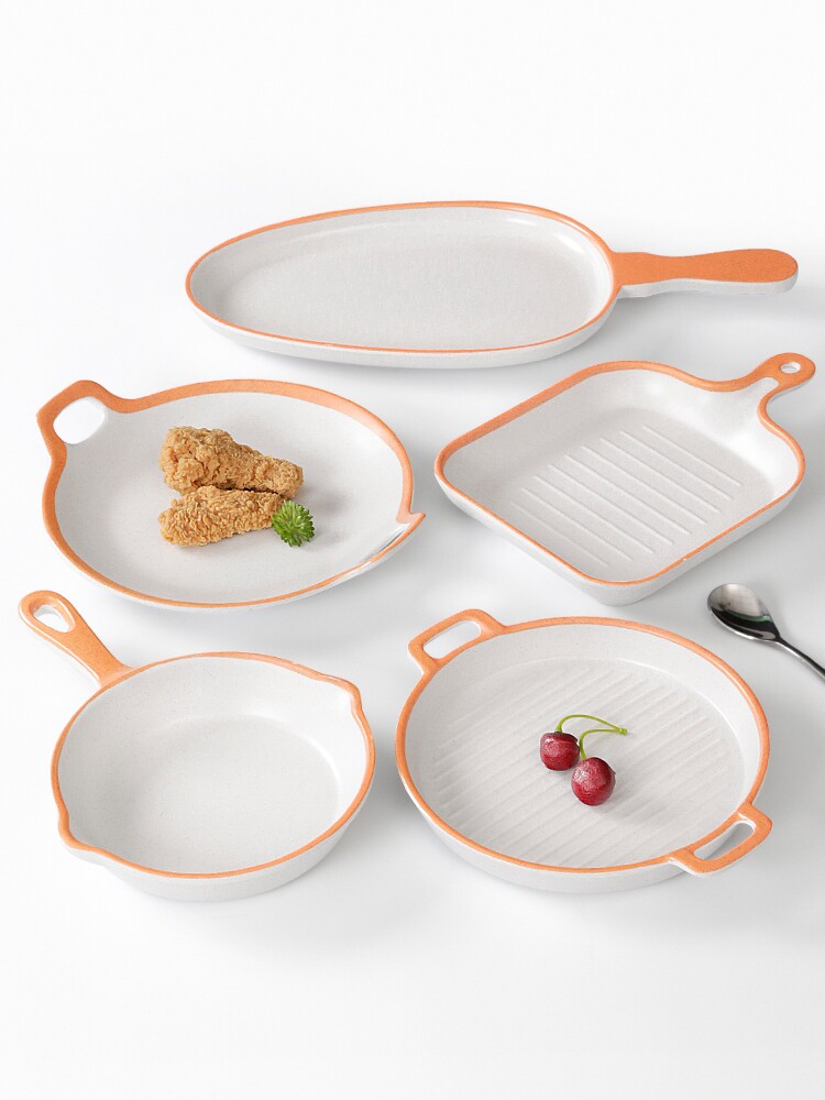 高级感密胺餐具盘子商用简约餐厅饭店创意菜盘仿瓷塑料餐盘手柄盘图片