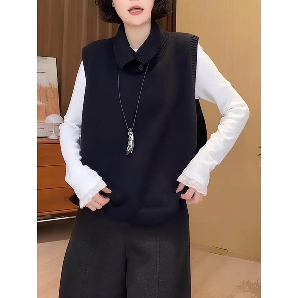 ROUMIKL韩系百搭立领针织马甲无袖背心显白气质叠穿打底衫上衣秋