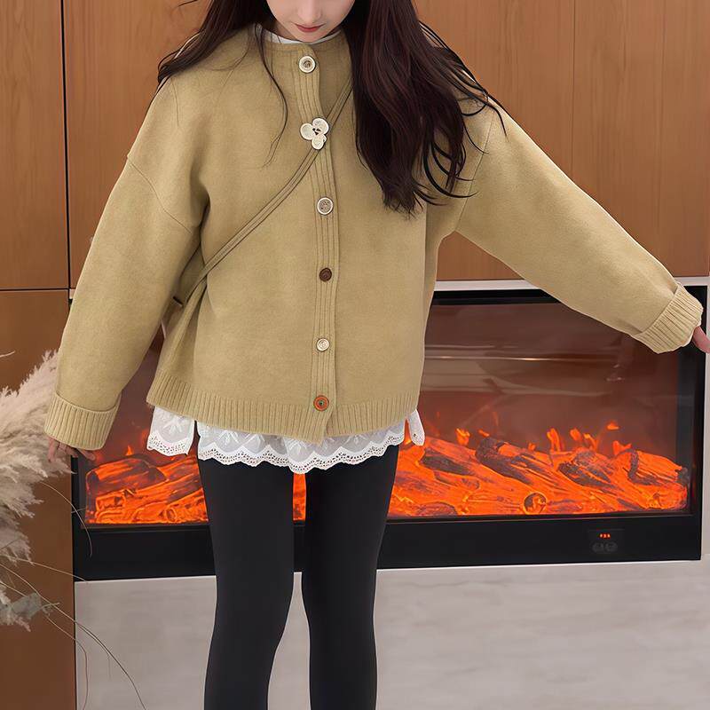 ROUMIKL2025冬季韩系新款加厚设计扣温柔上衣女款慵懒风软糯针织