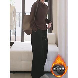 ROUMIKL高级感休闲运动加绒加厚套装女秋冬时尚高腰阔腿裤子开衫