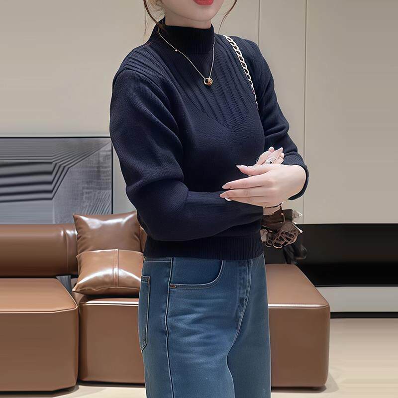 ROUMIKL欧货半高领毛衣女秋冬新款厚款针织衫洋气百搭打底衫内搭