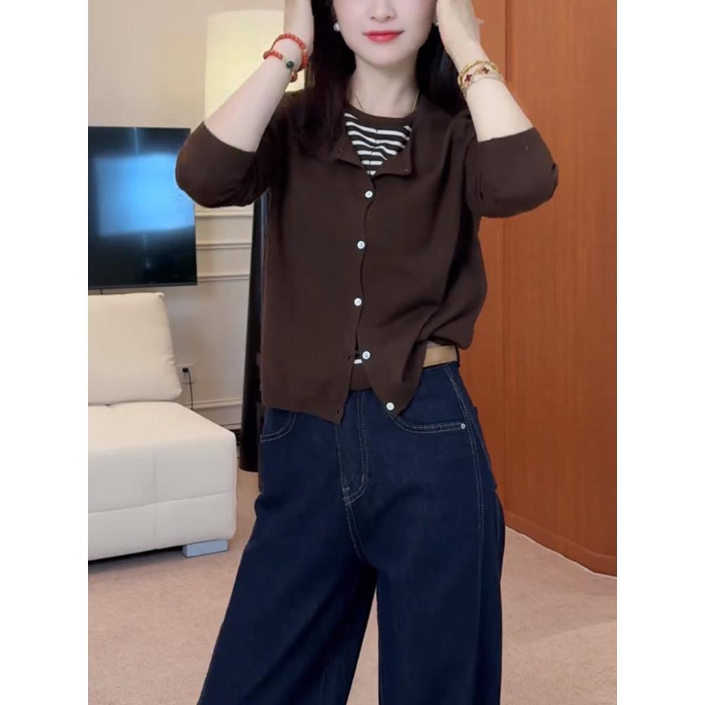 ROUMIKL韩系条纹拼接假两件针织衫女2025年秋冬流行新款显瘦别致