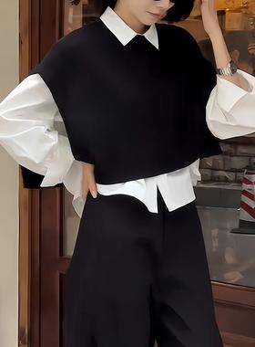 ROUMIKL2025秋季小众不撞款套装设计感休闲风上衣针织衫白色衬衫